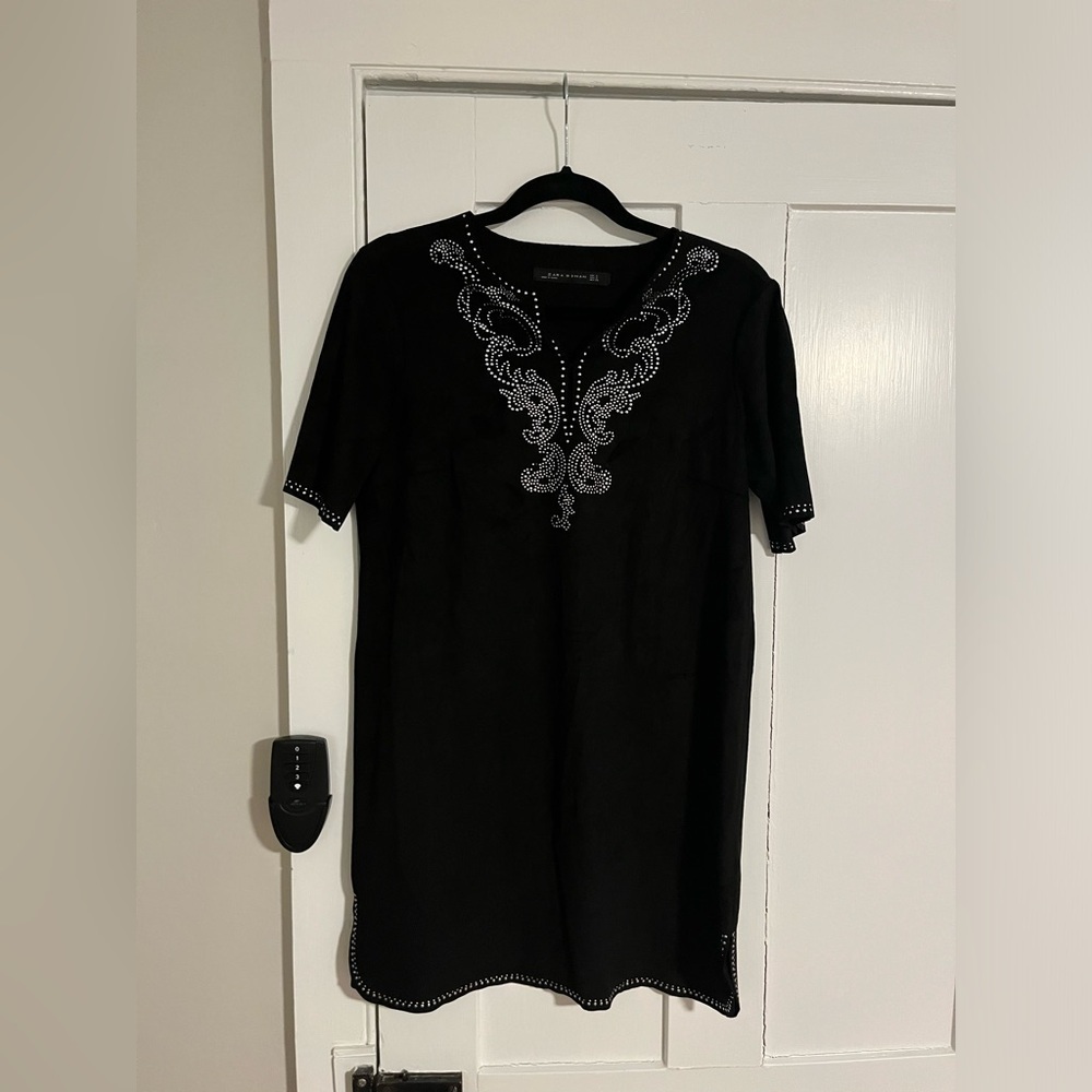ZARA Black Velvet Feel Studded Tunic Dress Size s